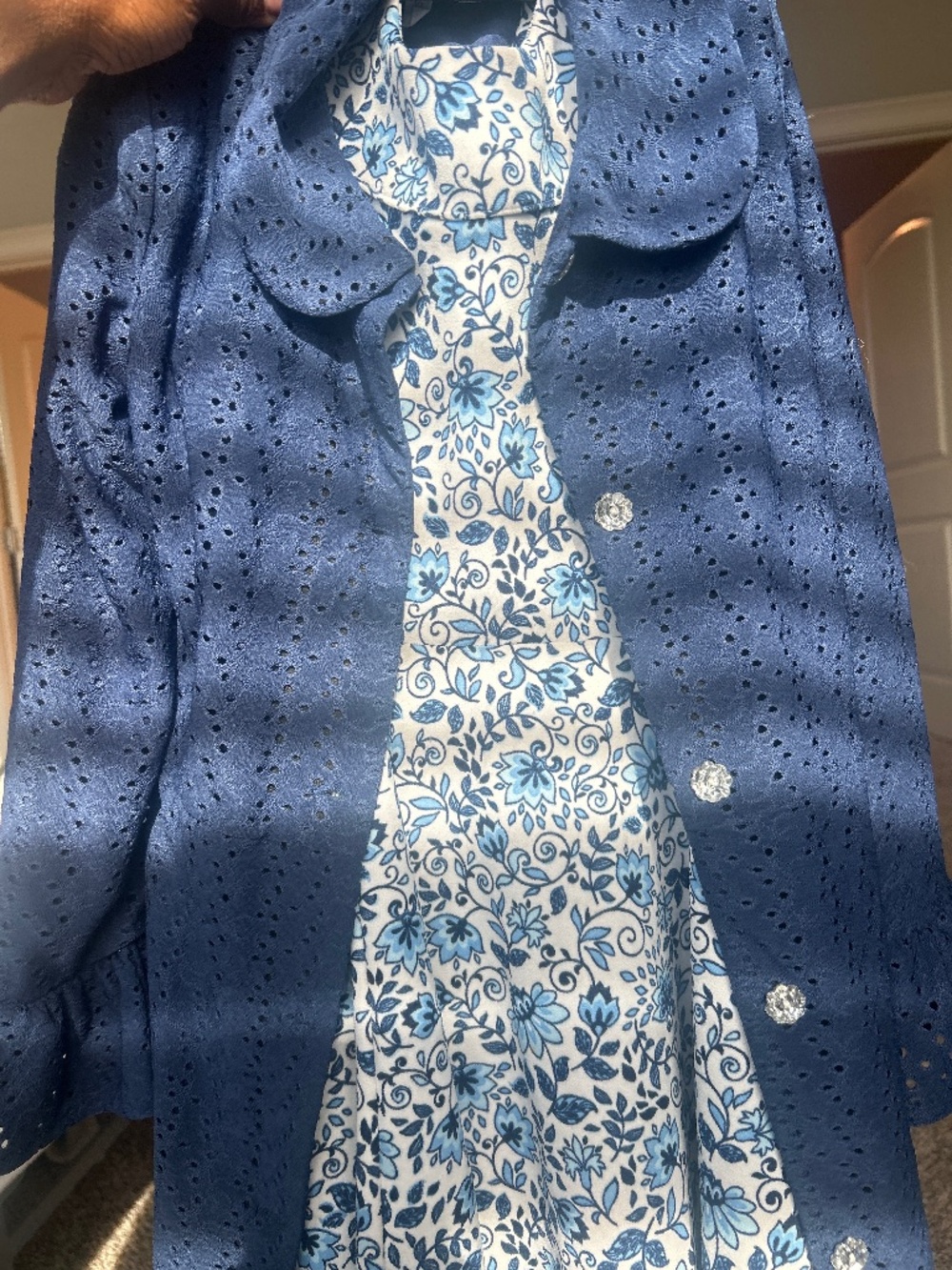 Nannette Kids Girls Blue White Floral Dress and Jacket 2-Piece Set Size 10